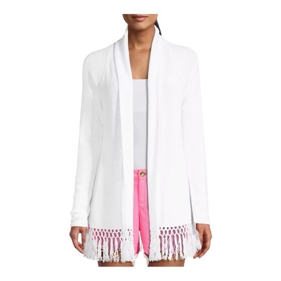 Lilly Pulitzer Sweaters - Lilly Pulitzer Tatum Fringe Hem Cardigan in Resort White - Cozy & Chic XS